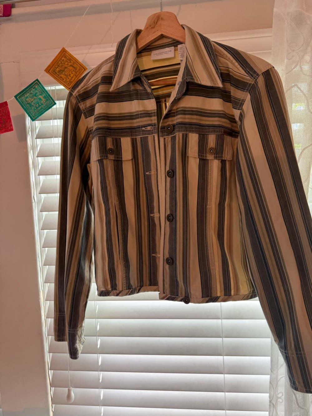 Amazing Vintage Liz Claiborne Multicolor Striped Button-Front Jean Jacket